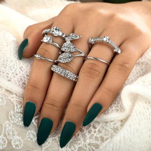 Tocona 7Pcs/set Luxury Gold Silver Color Crystal Rings for Women Charming Leaf Knuckle Rings Female Wedding Jewelry Gift 9777