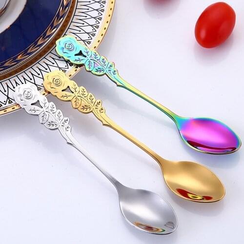 Creative Coffee Spoon Colorful Stainless Steel Cute Rose Stirring Spoon Dining Bar Tools Kitchen Gadgets Tableware Decoration