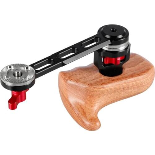 Left Wooden Handle with Nato Rail M6 ARRI Rosette Mount Adapter and 151mm Extension Arm for DSLR Camera Cage Photography