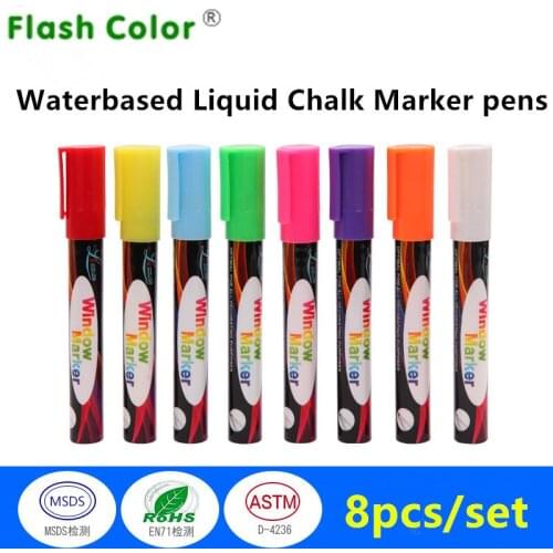 Office Supplies Original Fluorescent Highlighter Liquid Chalk Marker Pens Removal 6mm Reversible Tip 8pcs/set for Chalkboards