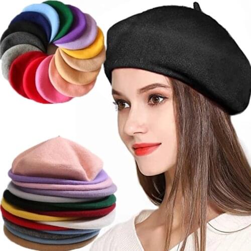 Ymsaid 2018 New Hot Fashion Female Casual Classic Solid Color Simple Caps Hats Women Autumn Winter Woolen Painter Cap Berets