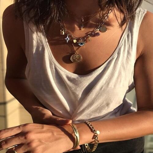 New Vintage Boho Fashion Multilevel Pendant Necklaces For Women 2020 Human Head Coin Coconut Palm Lock Necklace Jewelry