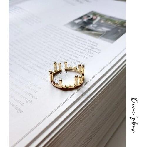 PerisBox Real 925 Sterling Sliver Irregular Stack Rings for Women Gold Color Open Layering Rings Geometric Initial Rings Femme