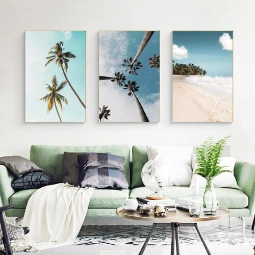 Travel Poster Coconut Tree Scenery Canvas Painting Beach Landscape Art Print Palm Tree Wall Picture for Living Room Home Decor
