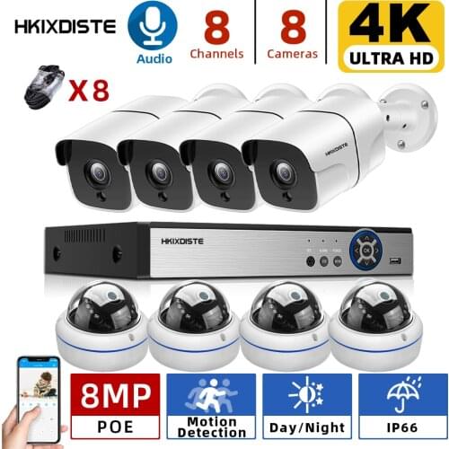AI Smart 8MP System 16CH 4K POE CCTV Security NVR Kit Motion Detection Audio Record Outdoor IP Camera Surveillance System 5MP