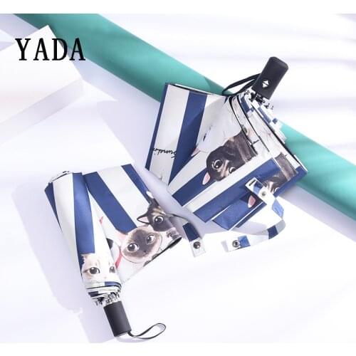 YADA NEW Design Cartoon Cat Folding Umbrellas Anti-UV Rainproof Stripe Umbrella Sun Protection Rainy Umbrella Parasol YD200007