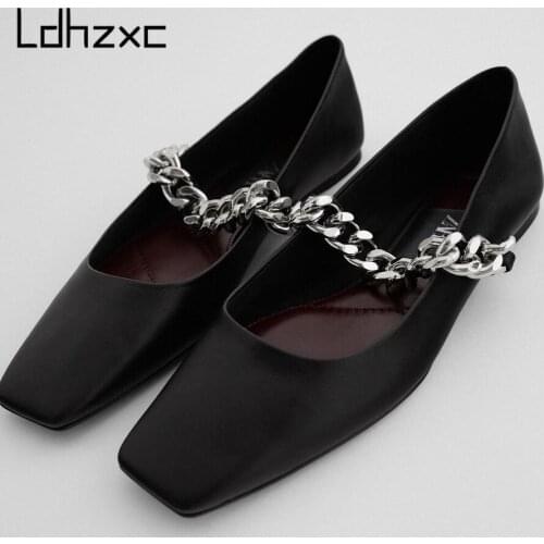 LDHZXC 2021 Vintage Genuine Leather Pumps Chunky Mid-Heeled Hot Women Shoes Pointed Toe Dress Sexy V Design Retro Female Shoes