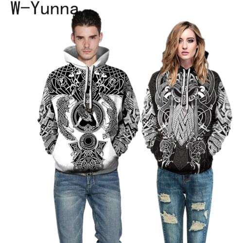 W-Yunna New Graphic Print Harajuku Loose Sweatshirts Unisex Pullover Hooded Tops Plus Size Mens Hoodies with Big Pockets