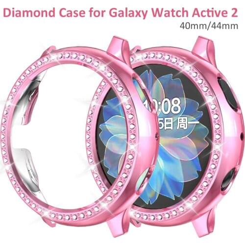 Pink Cases Frame for Samsung Galaxy Watch Active 2 Protector Case PC Imitation Diamond Watch Protector Cover for Woman 40mm 44mm