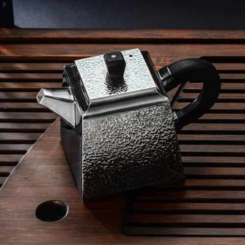 Silver teapot 990 silver tea set hammer pattern square pot household kung fu tea making utensils practical silver utensils