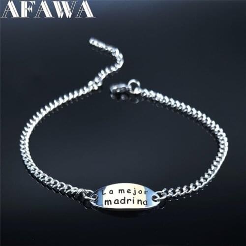 AFAWA 2021 La mejor madrina Stainless Steel Bracelet Silver Color Chain Bracelet for Women Jewelry pulseira feminina B1974S01
