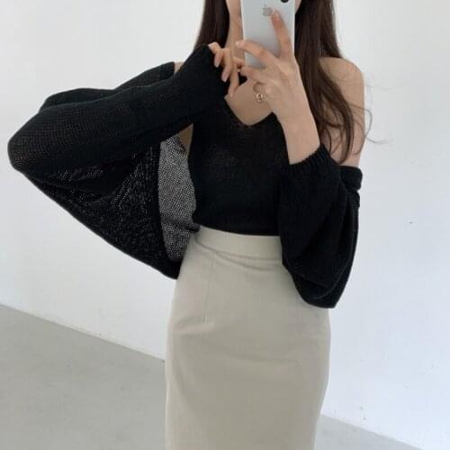 Korean Chic Ice Silk Knitted Cardigan Women Summer Thin Open Stitch Cardigans + Sexy Slim Fit Vest Two Piece Set Autumn Suits