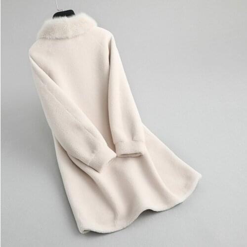 Women Real Mink Coat Collar Long Winter Jacket 100% Wool Fur Coats Korean Manteau Femme KQN12026 KJ2601