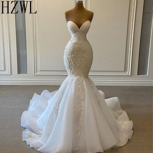 Elegant White Lace Wedding Dresses 2020 Sweetheart Ruffles Skirt Bride Dress vestidos de novia Zipper Back Customized