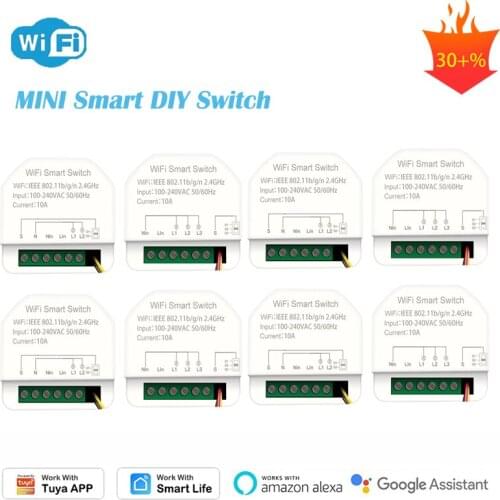 1/2/5/8PCS 2gang 3gang 10A DIY Wifi Smart Switch Tuya Remote Control Home Automation Timer Work with Alexa Google Assistant