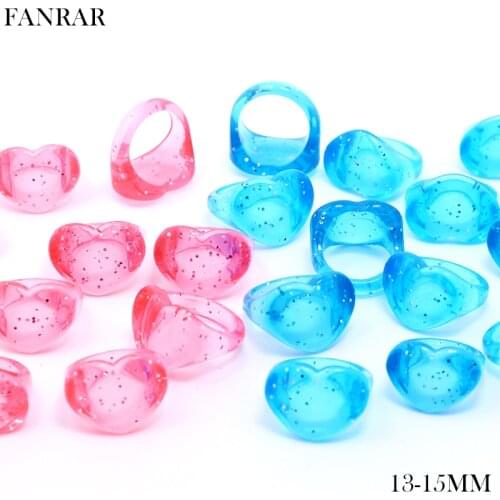 10pcs cute blue red Transparent Acrylic Colorful Sequins heart Rings for Girl Kids Child Party Gifts 13-15mm Wholesale In bulk