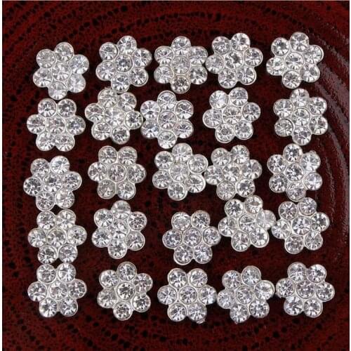 100 Pieces/lot 11mm 2016 New Flower Rhinestone Buttons Embellishment Flatback Button DIY Wedding Accessories