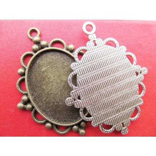 20pcs Antique Silver /Antique Bronze Oval Base Setting Tray Bezel Pendant Charm/Finding,Fit 30mmx40mm Cabochon/Picture/Cameo