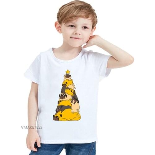 2020 Summer Girls & Boys Short Sleeve T shirt Christmas Tree Pugs Print T-shirt Baby Kids Funny Cartoon Clothing