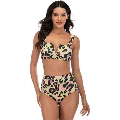 2021 Swimsuit Leopard Print Deep V Sling Womens Split Bikini 2 Piece Set Women