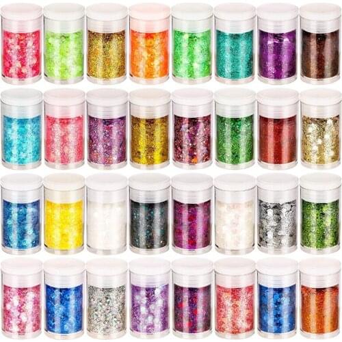 32 Colors Nail Art Glitter Resin Craft Emit Glitter Powder Suitable for Face Body Hair Eyes Lip Gloss Cosmetics