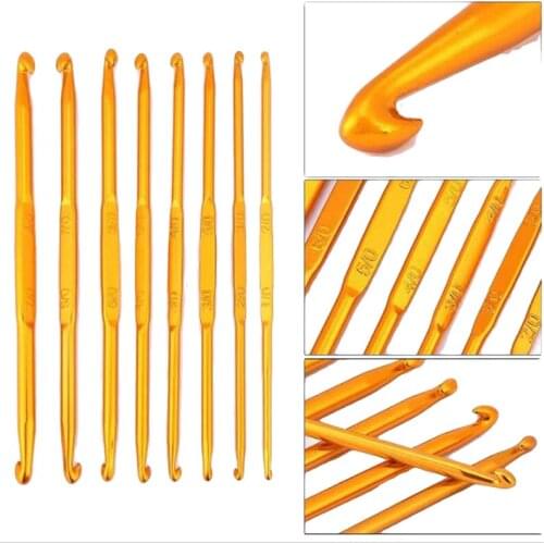 8 Pcs Golden Aluminum Double End Crocheting And Knitting Set Weave Craft Handle Crochet Hooks Knitting Needle Diy Set