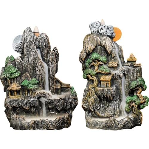 Waterfall Backflow Incense Burner Resin Aromatherapy Smoke Reflux Holder Handmade WIth 50Pcs Backflow Incense Cone