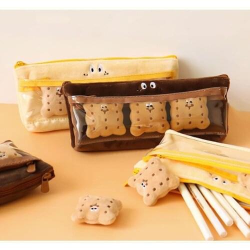 Bentoy Milkjoy Student Pencil Bag Includ 3PCS Biscuit Japan Korea Kawaii Large Capacity Cute Pen Box Girls Cosmetic Cases