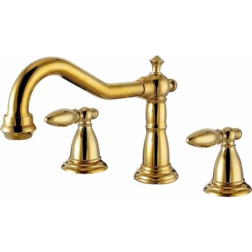 Free shipping Gold clour 3 pieces Widespread Lavatory sink Faucet basin mixer tap