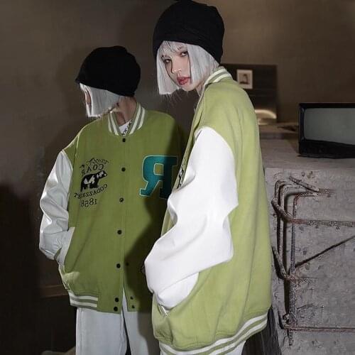 Avocado embroidery baseball uniform 2021 spring new splicing all-match varsity jacket men women couple hip-hop punk Bomber coat