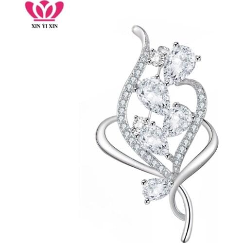 Elegant Shiny Flower Brooch Women CZ Crystal Color Pin Costume Jewelry Corsage Clothes Accessories Wedding Party Fashion Gift