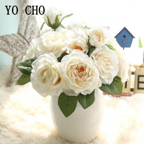 YO CHO Artificial Flower 7 Heads Silk Rose Bouquet Girl Wedding Bouquet Bridesmaids Fake Flower Home Party Wedding Table Decor