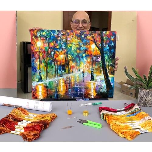 Oil Painting Style Printed Water-Soluble Canvas 11CT Cross Stitch Set DIY Embroidery DMC Threads Craft Painting Stamped