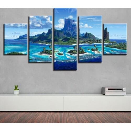Hd Seaside Reef Canvas Painting Wall Art Modular Picture and Print Mural Modern Home Decoration Five Piece Set Mural Frameless