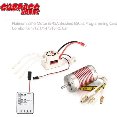SURPASSHOBBY Platinum Waterproof Combo 2845 4370KV 3930KV 3800KV 3100KV Brushless Motor w/ 45A ESC Programming Card for Wltoys