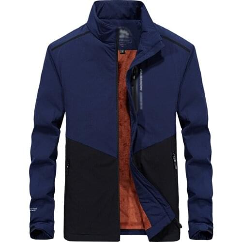 New winter warm thick velvet business jacket coat Men long sleeves Stand collar zipper outwear casual fleece outwear outfit 4XL