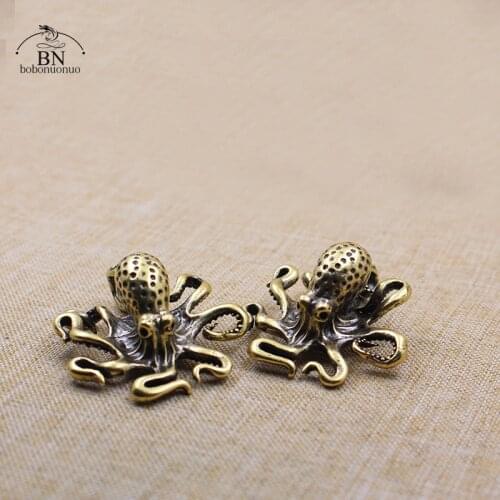 Brass Octopus Home Decoration Antique Copper Animal Figurines Miniatures Desk Ornament Accessories Creative Table Tea Pets Craft
