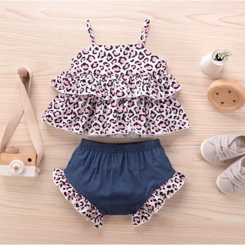 2021-03-09 Lioraitiin 0-24M Newborn 2Pcs Baby Girl Summer Tracksuits Leopard Print Spaghetti Straps Vest Elastic Waist Shorts