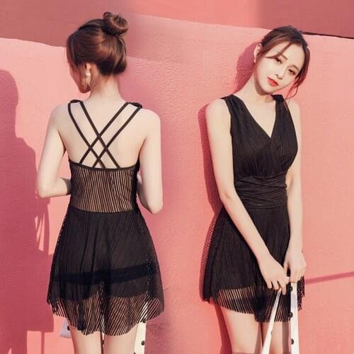 Hot Spring Swimsuit Girls One-piece Small Chest Gathered Skirt-style Flat Angle Library Beach Swimming Suit