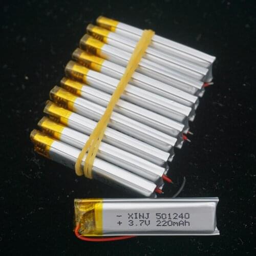 XINJ 10pcs 3.7V 220mAh lithium polymer battery lipo cell 501240 For GPS Sat nav DVC DVR Camera MP3 Music player driving recorder