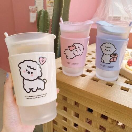 Lovely Double Layer Glass Water Bottle Cup With Spoon Cartoon Water Juice Coffee Cup Cute Kids Girl School Kawaii Bottles Flask