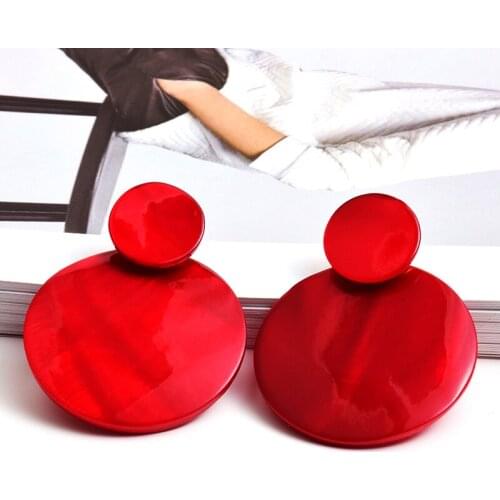 Trendy Acrylic Red Earrings Women Bohemian Big Round Resin Statement Drop Earrings Fashion Jewelry Accessories