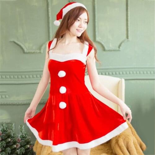Charm Sexy Women 2Pcs/Set Christmas Hat Dress Sexy Costumes For Christmas Costumes Party Masquerade Good Quality