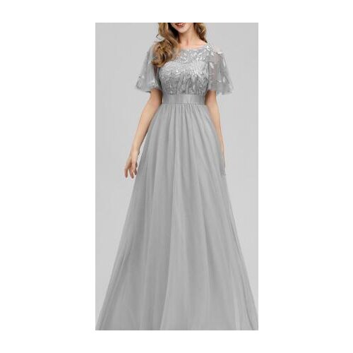 Plus Size Sequined Dresses Long Ever Pretty A-Line O-Neck Tulle Elegant Formal Evening Gowns Vestido Noche Elegante 2021