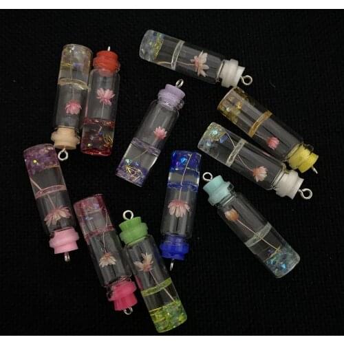 10 Pieces/pack of Charm Transparent Mini Glass Jar Lotus Glass Bottle Pendant for Making DIY Jewelry Necklace Earrings 11x41mm