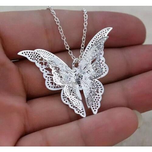 Silver-Plated Hollow Tip Butterfly Necklace Butterfly Kids jewelry Gold Necklace Chain Necklace Women jewelry long necklace