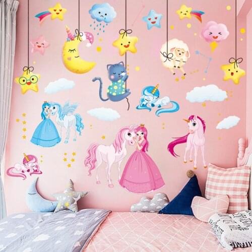 Cartoon Animals Posters DIY Childrens Room Decoration Cute Angle Princess Girls Bedroom Bedside Wall Background Decor Stickers