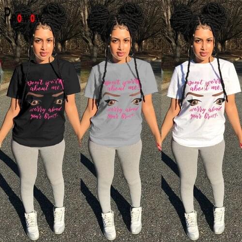 Prowow Summer Women T-shirt Short Sleeve O-neck Casual Tops Clothes for Woman 2021 New Letter Print Female Tees Streetwear