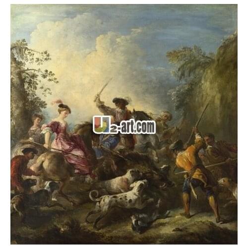 Reproduct art as canvas prints classical culture European aristocratic hunting of joseph parrocel the boar hunt Figure-170