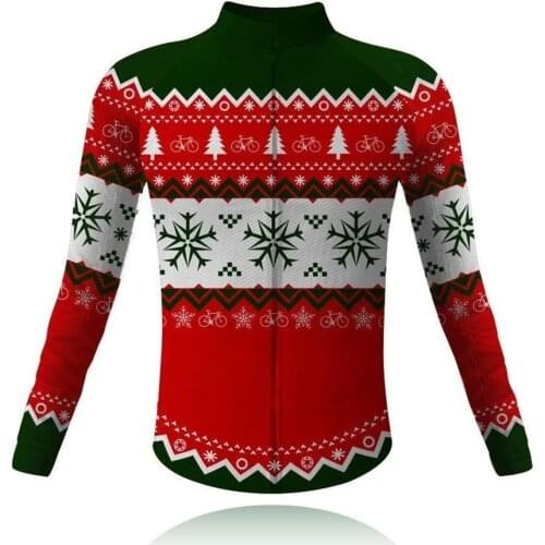 Christmas Christmas Theme Winter Long Sleeve Jersey Fleece Man Red Blue Cycling Clothing MTB Mountain Bike Wear Clothes Ciclismo